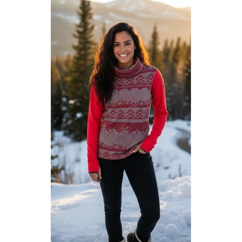 Nike Pro Dri Fit Thermal Top‎ Women's M Red Cowl Neck Athletic Pullover Winter